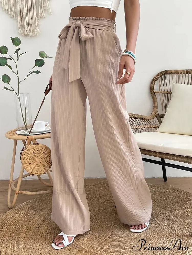 Long Waist Belted Wide Leg Pants