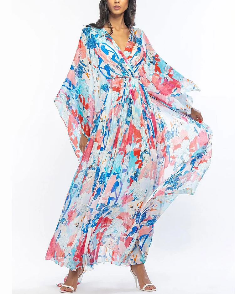 Blue Chiffon Printed Kaftan