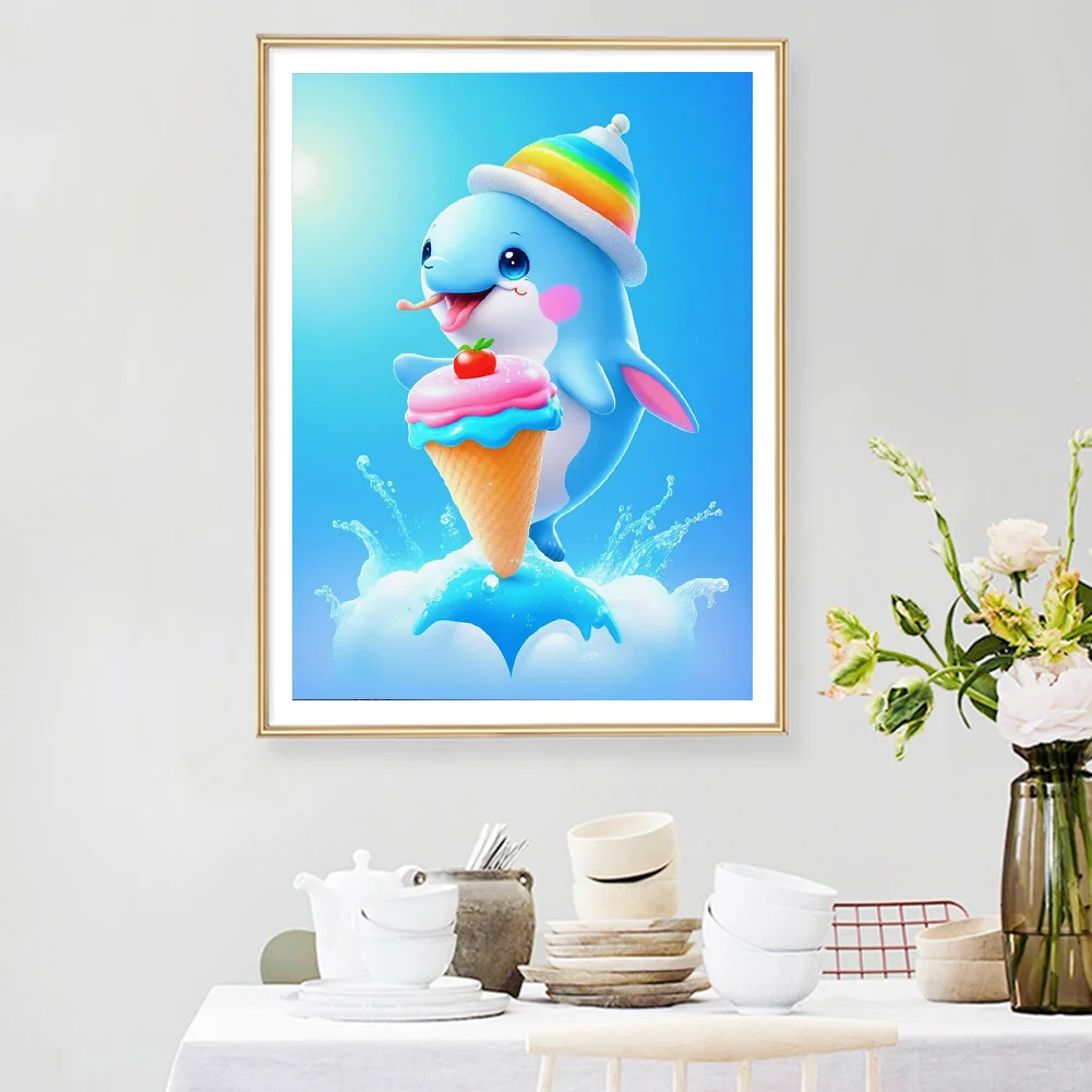 Full Round Diamond Painting 30*40cm - Active Little Dolphin
