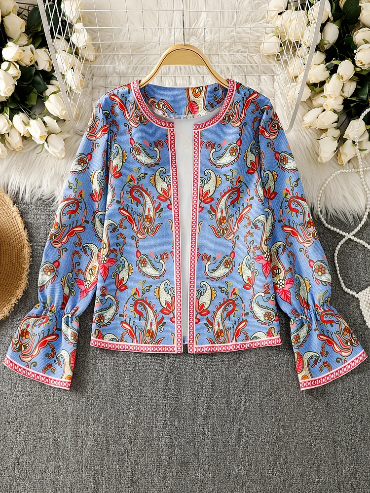 Women's Floral Print Blazer - Ll425 Women's Professional & Party Jacket, Machine Washable Non-See-Through Coat, Blue Red Floral Pattern On Lightweight Formal/Everyday Outerwear, Blazer For Gown, Casual Outerwear, Retro Style Blazer, Allseason Wear