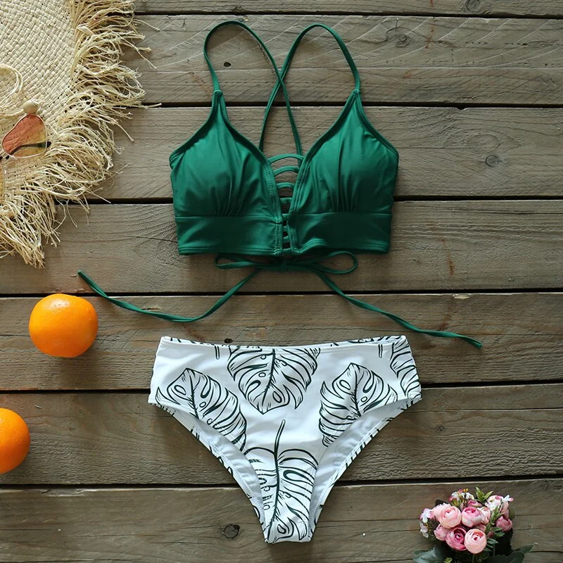 2021 New Sexy Low Hight Bikini Set Women Swimsuit Lace Up Swimwear Plus Size Bathing Suit Beach Wear Print Summer biquini Female