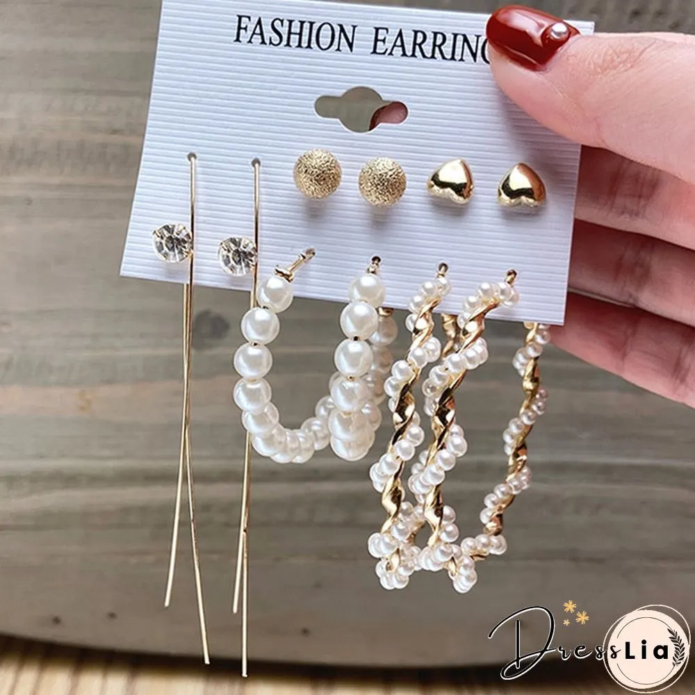 17KM Fashion Pearl Hoop Earrings Set For Women Geometirc Gold Metal Circle Hoop Earrings Brincos Trend Jewelry Gift