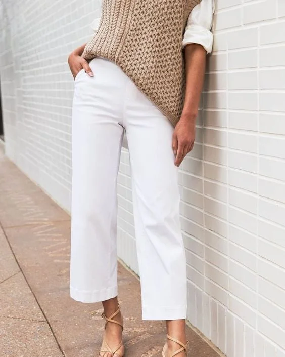 Stretch Twill Cropped Wide Leg Pants