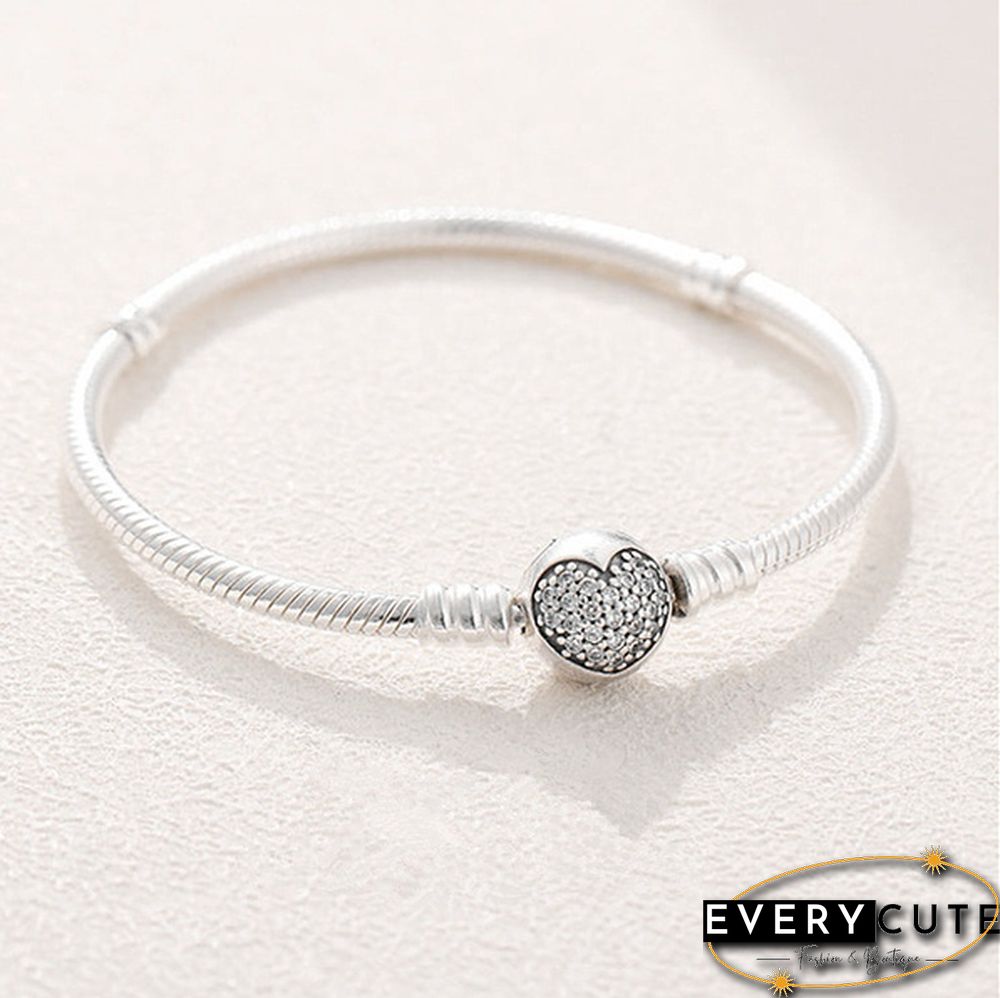 Women Fashion NEW 925 Sterling Silver White Pink Flashing Zircon Arrow Heart Snake Chain Bracelet For European Bangle Bracelet Jewelery Making DIY