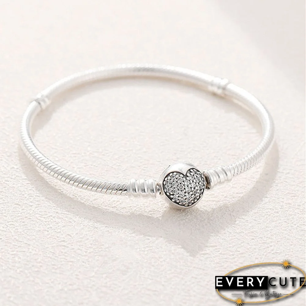 Women Fashion NEW 925 Sterling Silver White Pink Flashing Zircon Arrow Heart Snake Chain Bracelet For European Bangle Bracelet Jewelery Making DIY