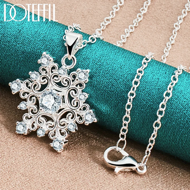 DOTEFFIL 925 Sterling Silver Snowflake AAA Zircon Pendant Necklace 16-30 Inch Chain For Woman Jewelry