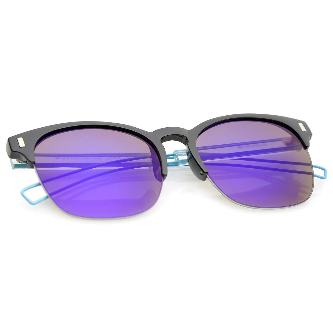 Semi Rimless Wire Hook Temples Square Colored Mirror Lens Horn Rimmed glasses 56mm