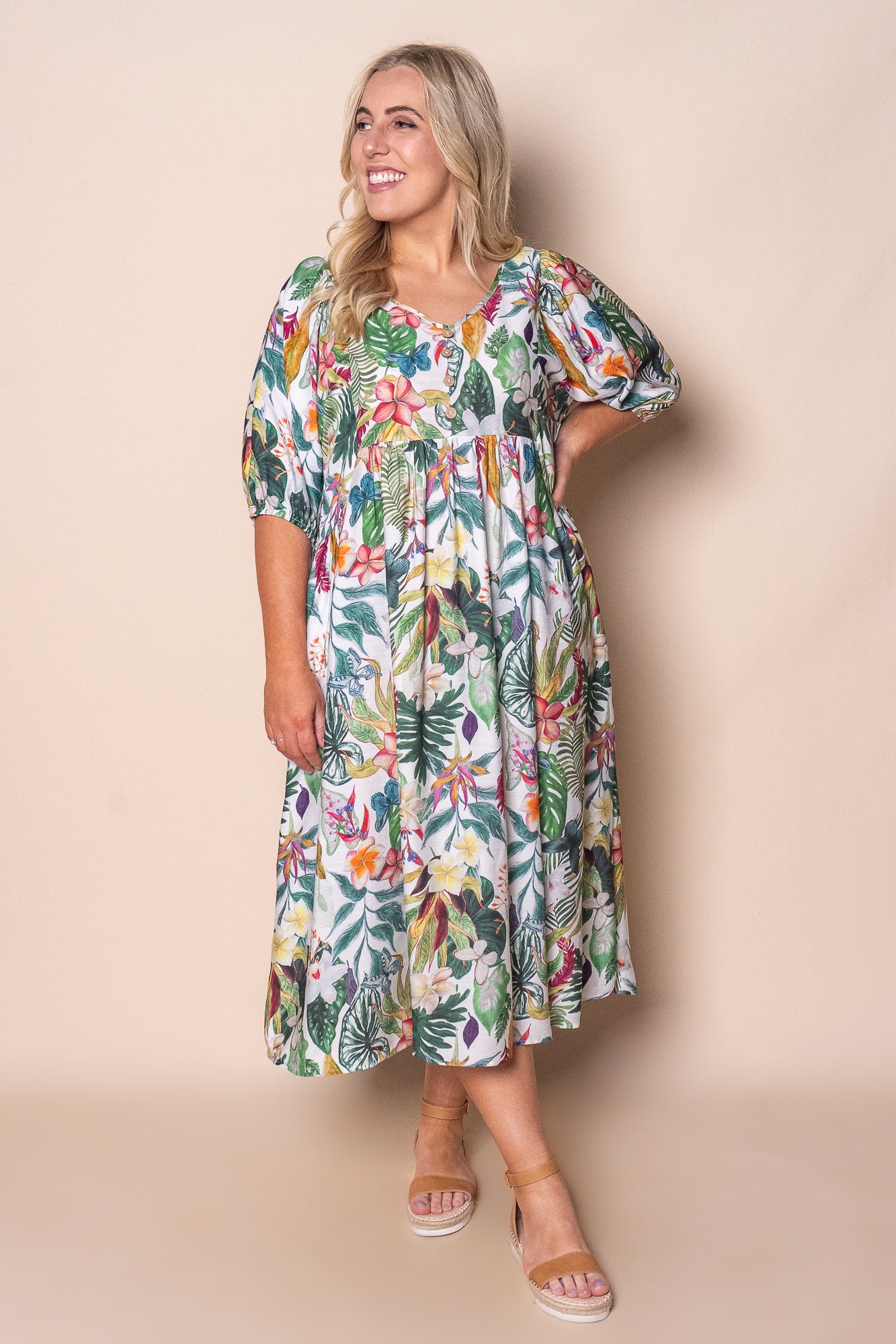 Carmel Midi Dress in Green Multi