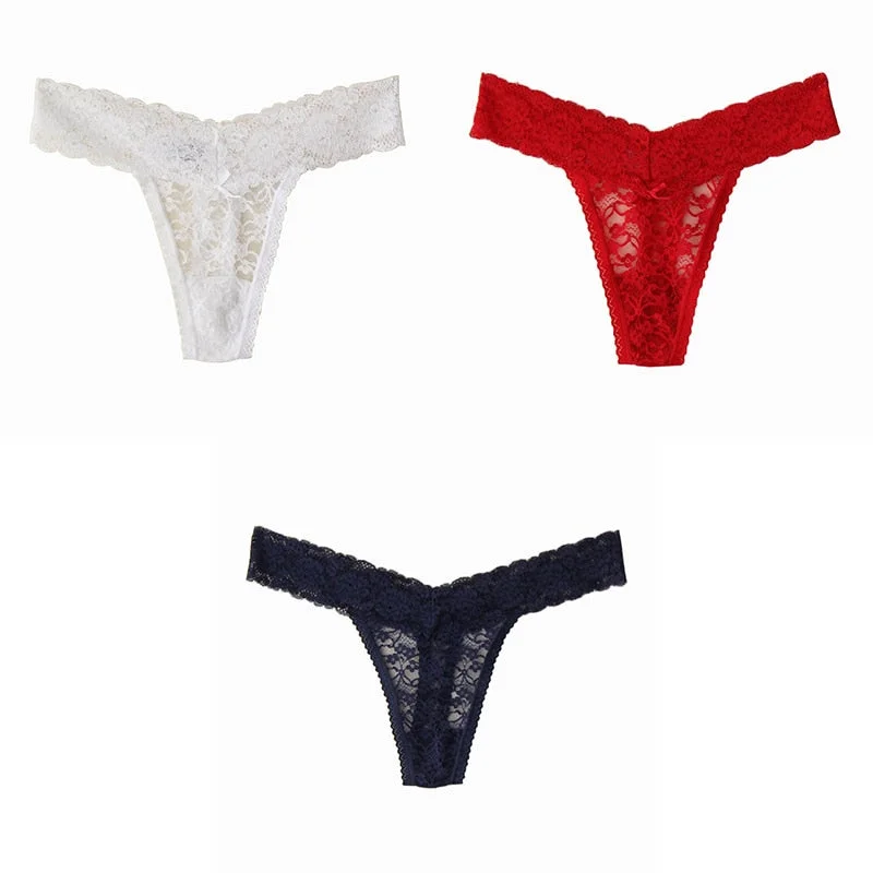 BANNIROU New Woman Underwear Sexy Lace Underwear Woman Hot Sale Low Waist Soft Female Panties New Plus Size Thongs Lace 3 Pieces