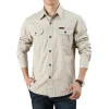 Men's Vintage Outdoor Workwear Pocket Long Sleeve Lapel Utility Shirt by Inlyline