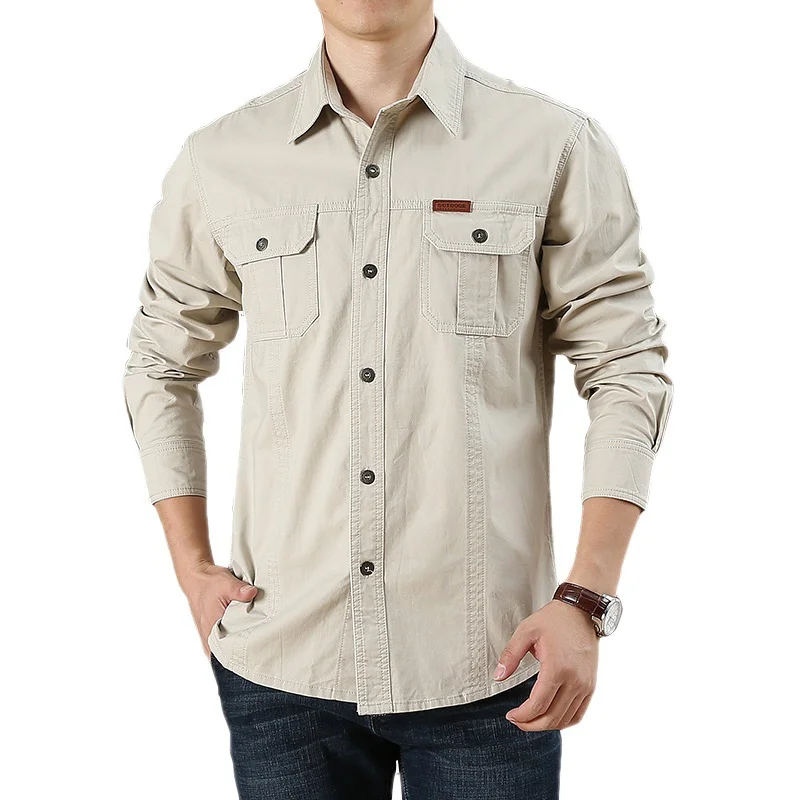 Men's Vintage Outdoor Workwear Pocket Long Sleeve Lapel Utility Shirt