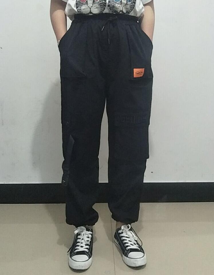 Autumn Streetwear women's pants embroidery Casual Cargo Pants Women Joggers Solid Big Pocket Pants High Waist Loose Female Pants