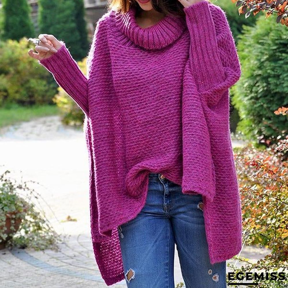Irregular Solid Color High Neck Sweaters | EGEMISS