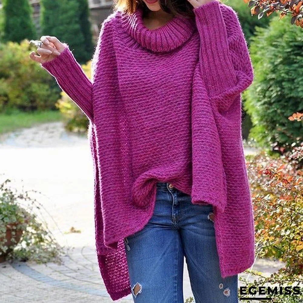 Irregular Solid Color High Neck Sweaters | EGEMISS