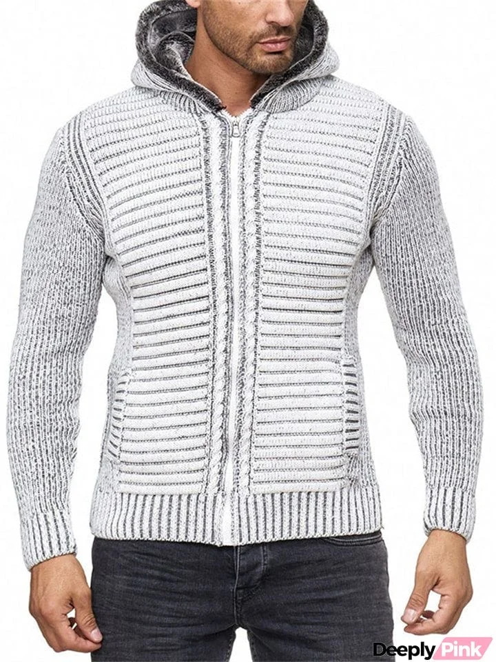 Men's Cool Zip Up Hooded Knitted Sweater for Winter