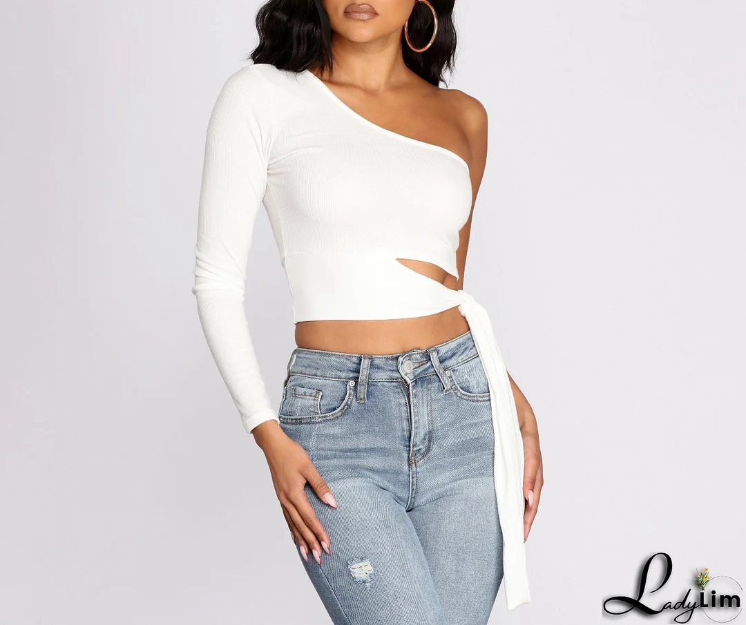 Single Sleeve Ribbed Crop Top