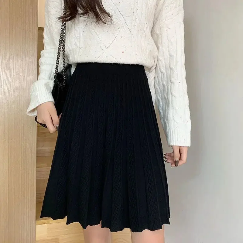 Toloer Knitted Pleated Long Mini Skirt-Outfit Ideas