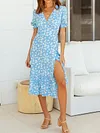 Floral Printed Split-Side Puff Sleeves Midi Dress
