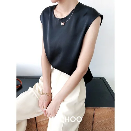 Elegant Women's Blouse Office Lady O Neck Tunic Satin Silk Blouse Champagne Basic Tops Summer Chiffon Blouses for Women 2023