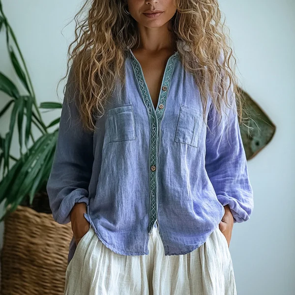 Women's Loose Bohemian Long-sleeved Shirt Casual Mom's Shirt