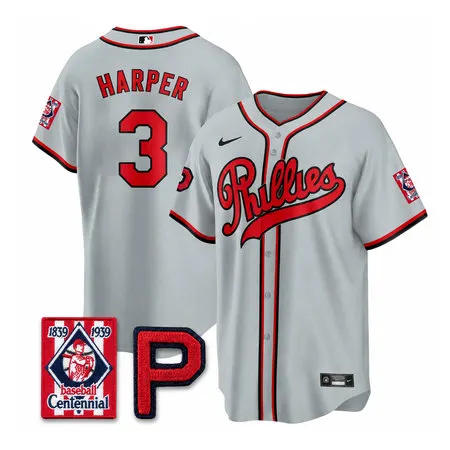 Men's Philadelphia Phillies #3 Bryce Harper Gray Stitched Baseball Jersey