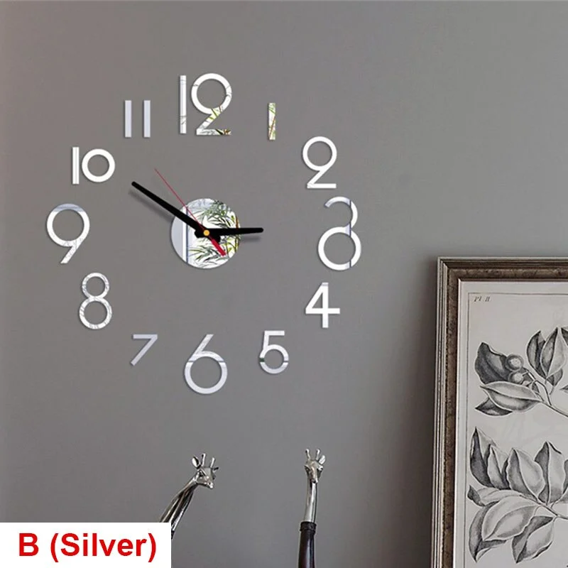 20 Inch Wall Clock Modern Design Round Style Number Coffee Tea Cup Acrylic Wall Clock Stickers for DIY Home Living Room Decors
