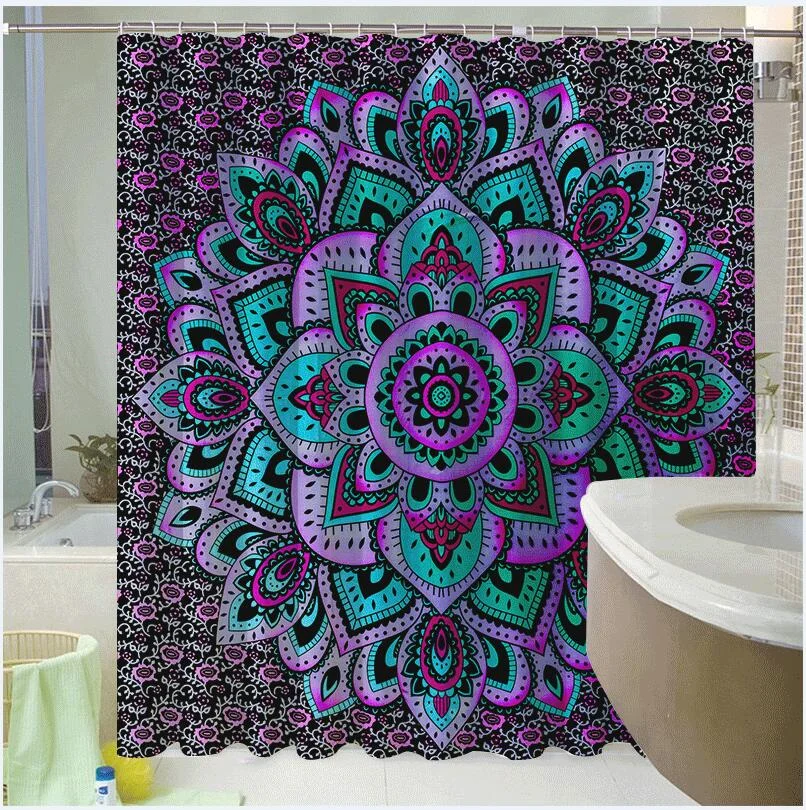 Mandala Shower Curtain Waterproof Floral Bohemian Bath Accessories for Bathroom Waterproof Fabric Shower Curtain