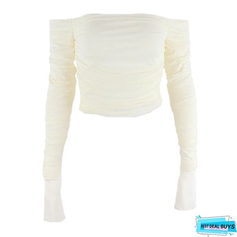 Slim Fit Mesh Flared Sleeves Long Blouses
