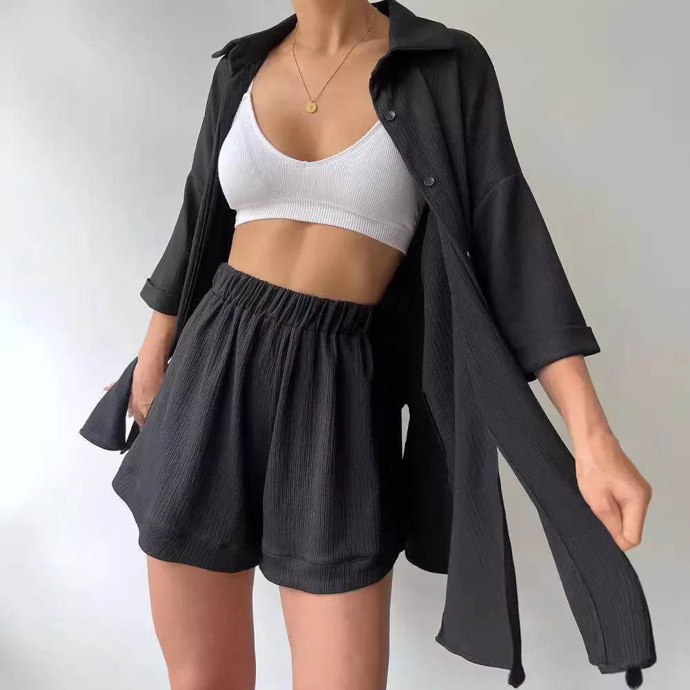 Nigikala Nigikala New Personalized Open Fork Mid-Sleeve Shirt Shorts Set