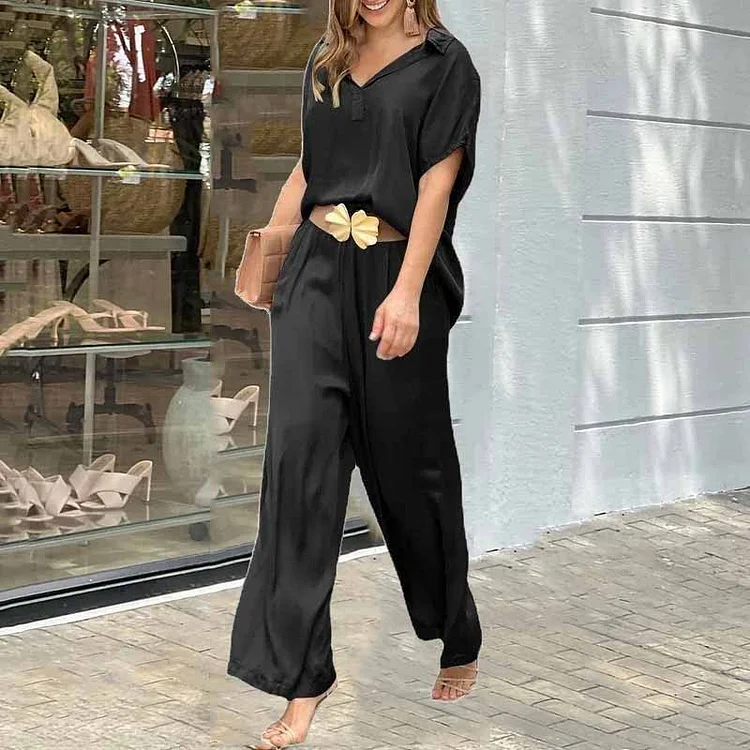Casual Loose Short Sleeve Shirt Two Piece Set