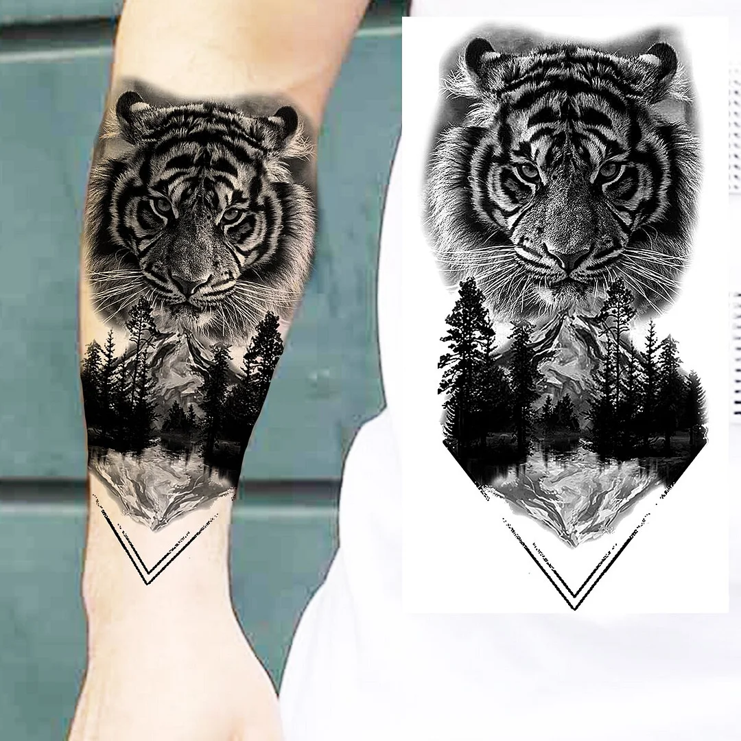 Sdrawing Praying Cross Temporary Tattoos For Men Adults Realistic Wolf Tiger Compass Skull Fake Tattoo Sticker Forearm Tatoos Arm
