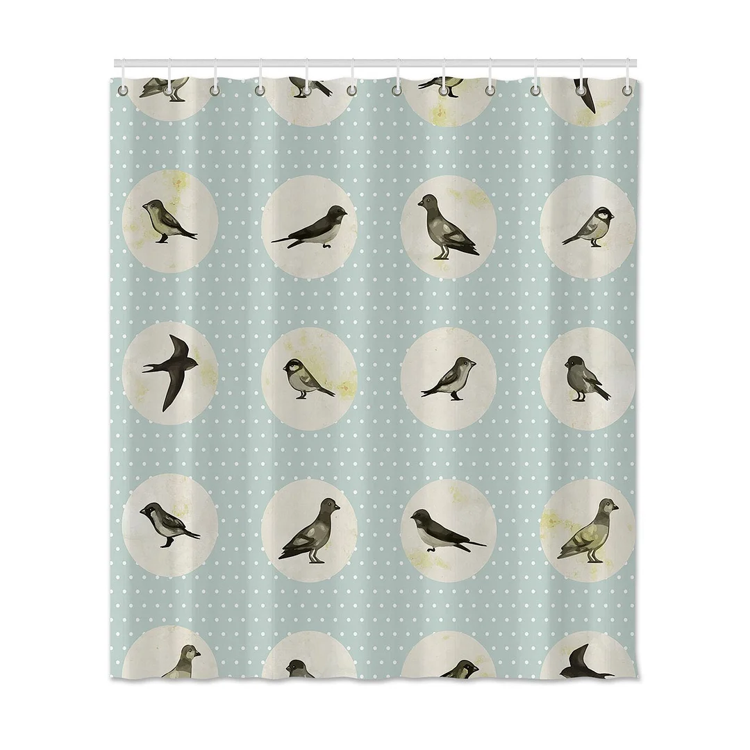 Birds Series Points Printed Shower Curtain Waterproof Curtains For Bathroom Polyester Modern Bathroom Shower Curtain With Hooks