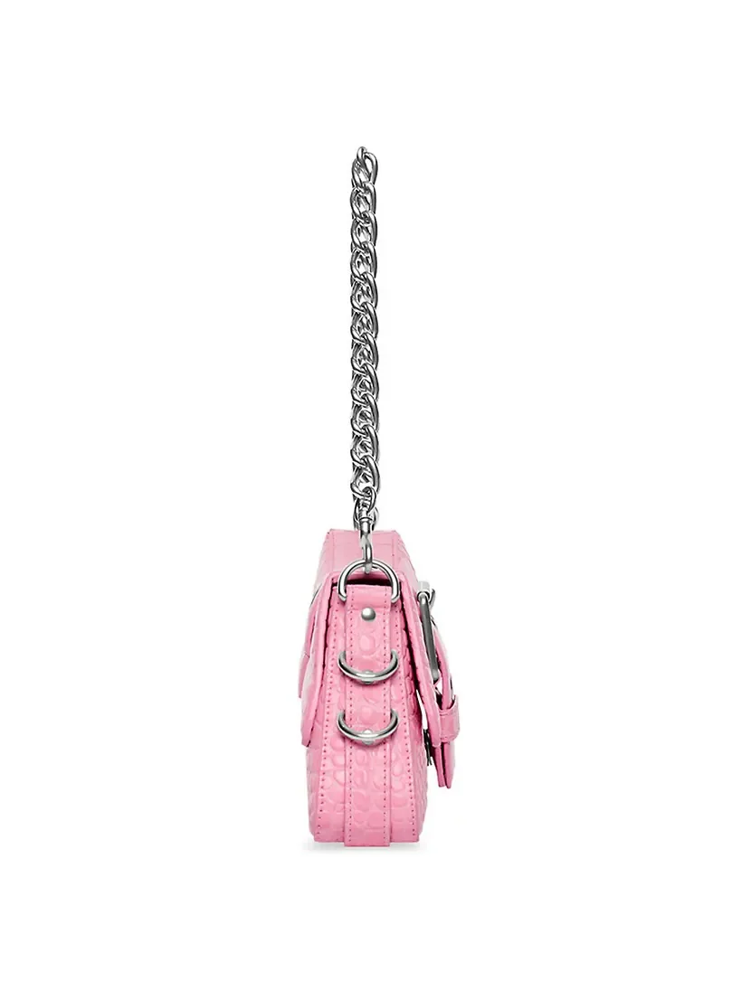 Balenciaga Lindsay Small Shoulder Bag With Strap Crocodile Embossed pink