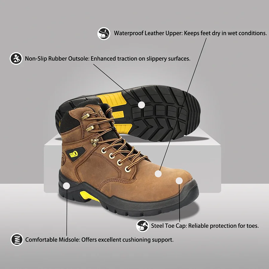 Men's Steel Toe Crazy Horse Leather Non-Slip Kevlar Puncture