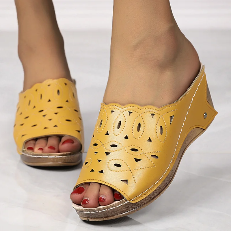 Qengg New Women Shoes Sandals Fish Mouth Wedges Sandals Open Toes Hollow Out Women's Shoes Slip On Women Shoe Female Footwear