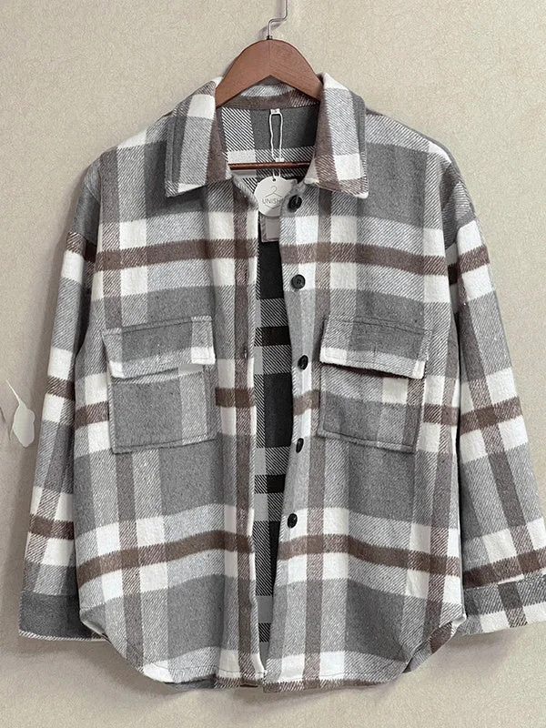 Women's Long Sleeve V-neck Plaid Graphic Printed Coats
