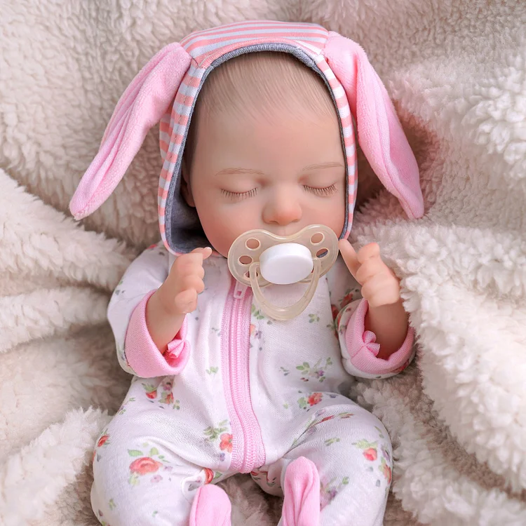 Babeside Lola 12" Reborn Baby Doll Infant Lifelike Cute Sleeping Girl Pink Rabbit