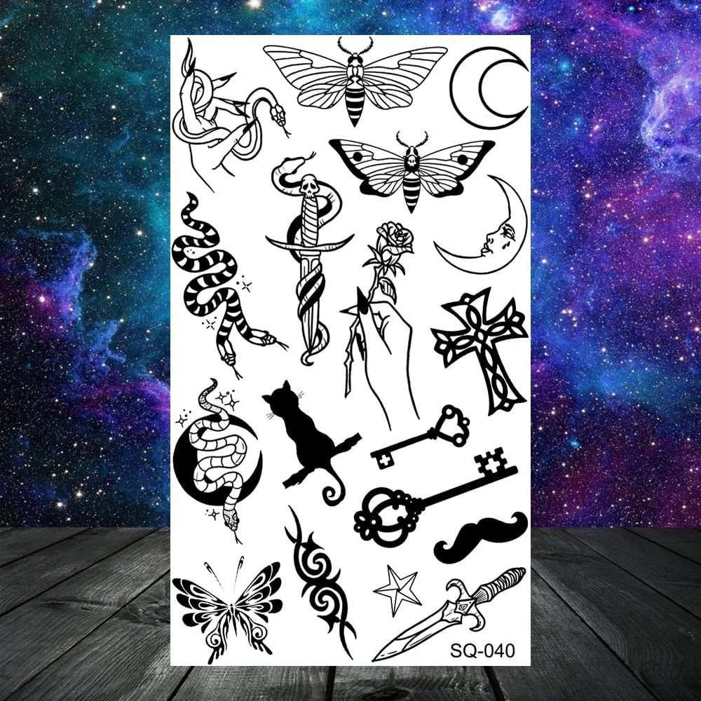 Astronaut Stars Moon Sun Temporary Tattoos For Women Kids Girl Butterfly Feather Letters Fake Tattoo Neck Arm Hands Small Tatoos