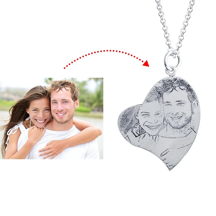Personalized Heart Photo Necklace Nameplated Pendant Necklace Love Silver Tag Necklace Gift