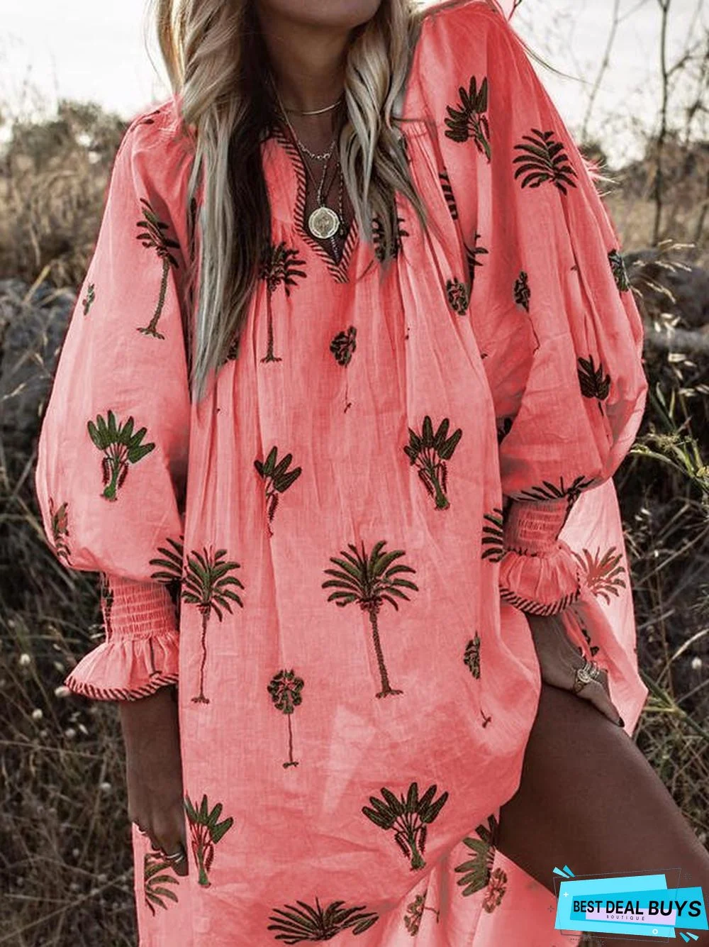 Summer Boho V Neck Beach Boho Floral Casual Mini Dress