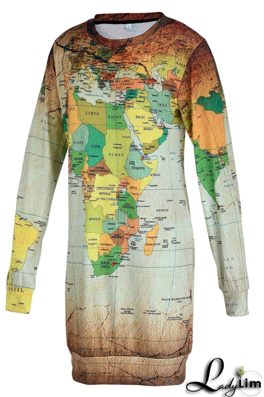 Green Fashion Casual Print Basic O Neck Long Sleeve Plus Size Dresses