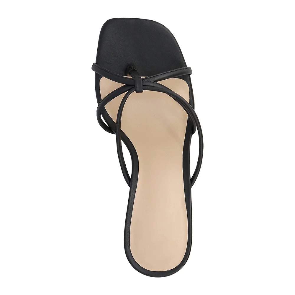 Elegant Black Square Toe Flared Heels 3 Inch Women's Mules Shoes