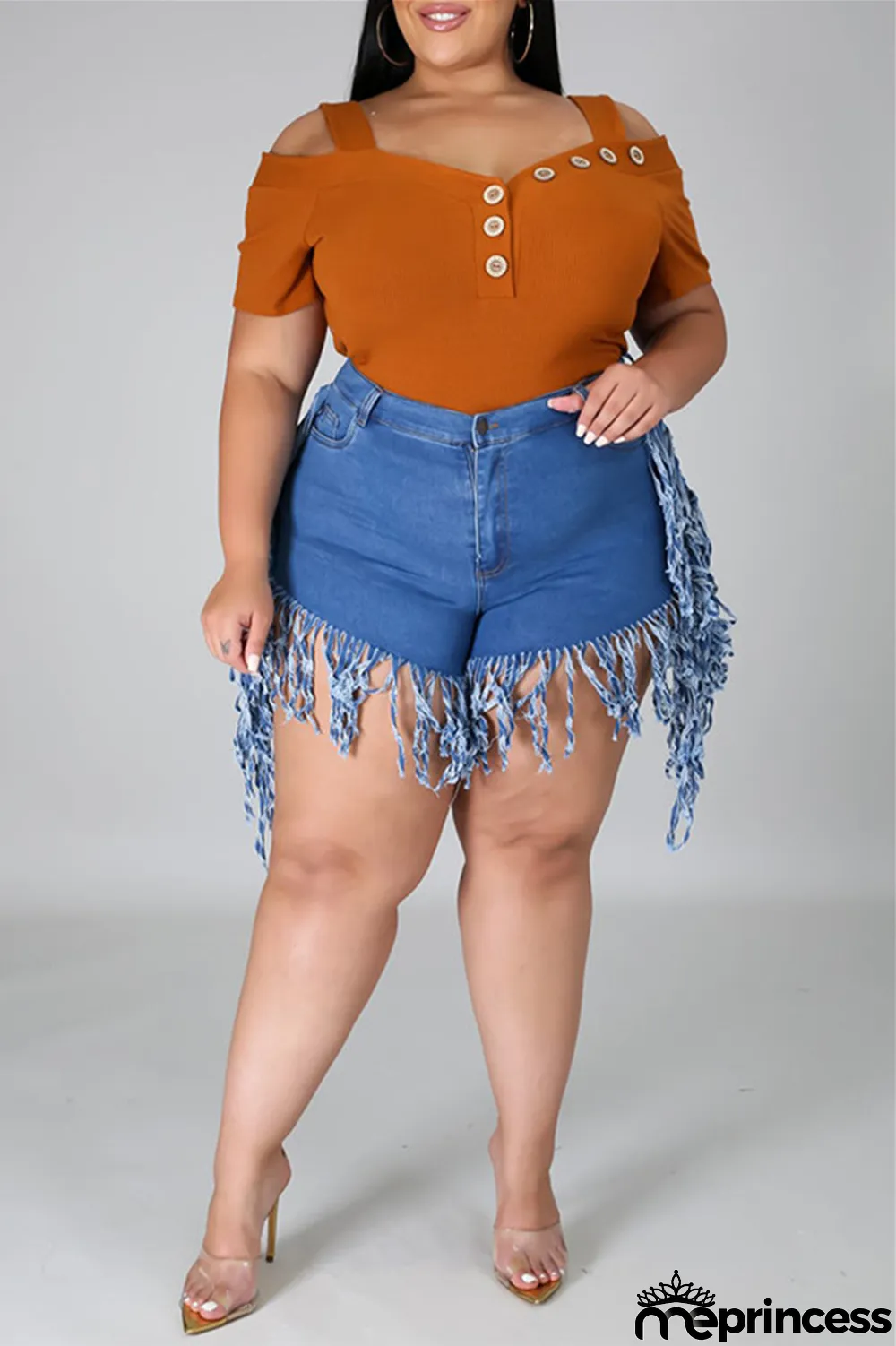 Yellow Fashion Casual Solid Tassel Plus Size Jeans