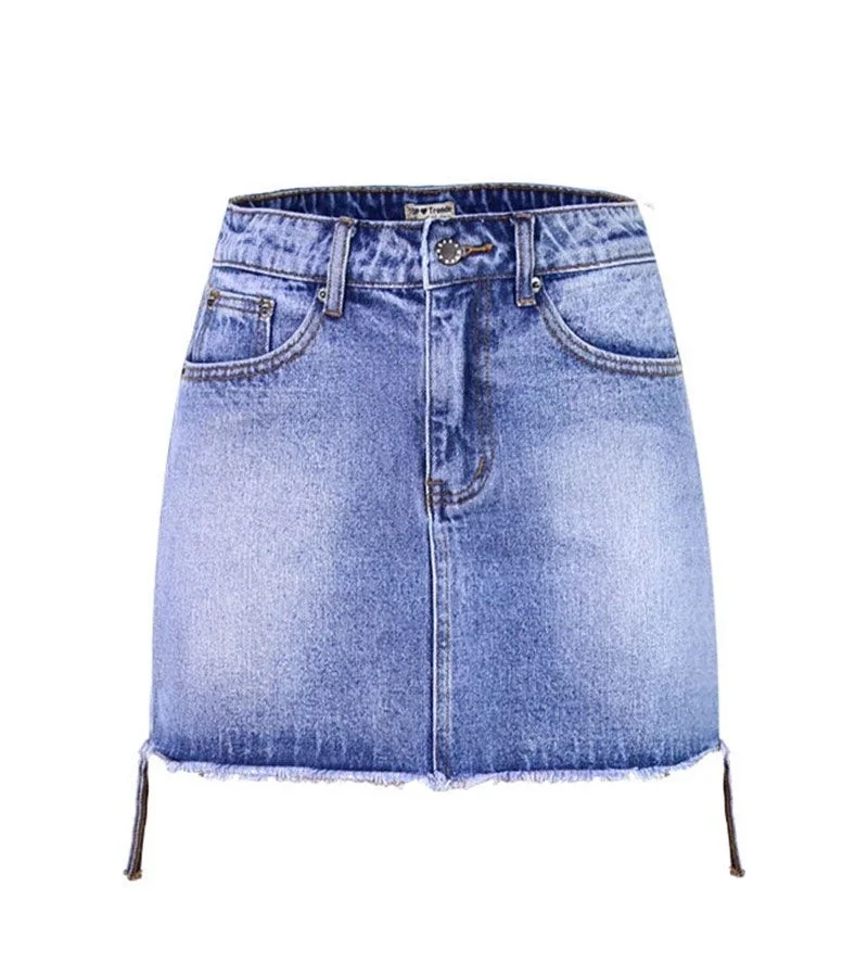 Fashion Women Stitching Design High-waisted Denim Skirt
