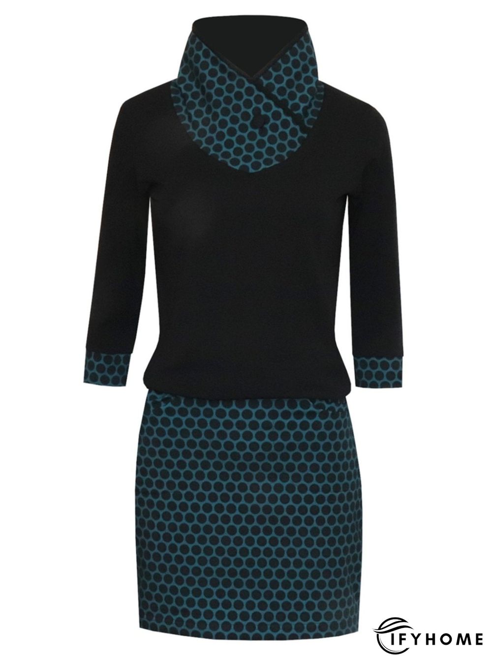 Cotton-Blend Printed Long Sleeve Casual Knitting Dress | IFYHOME