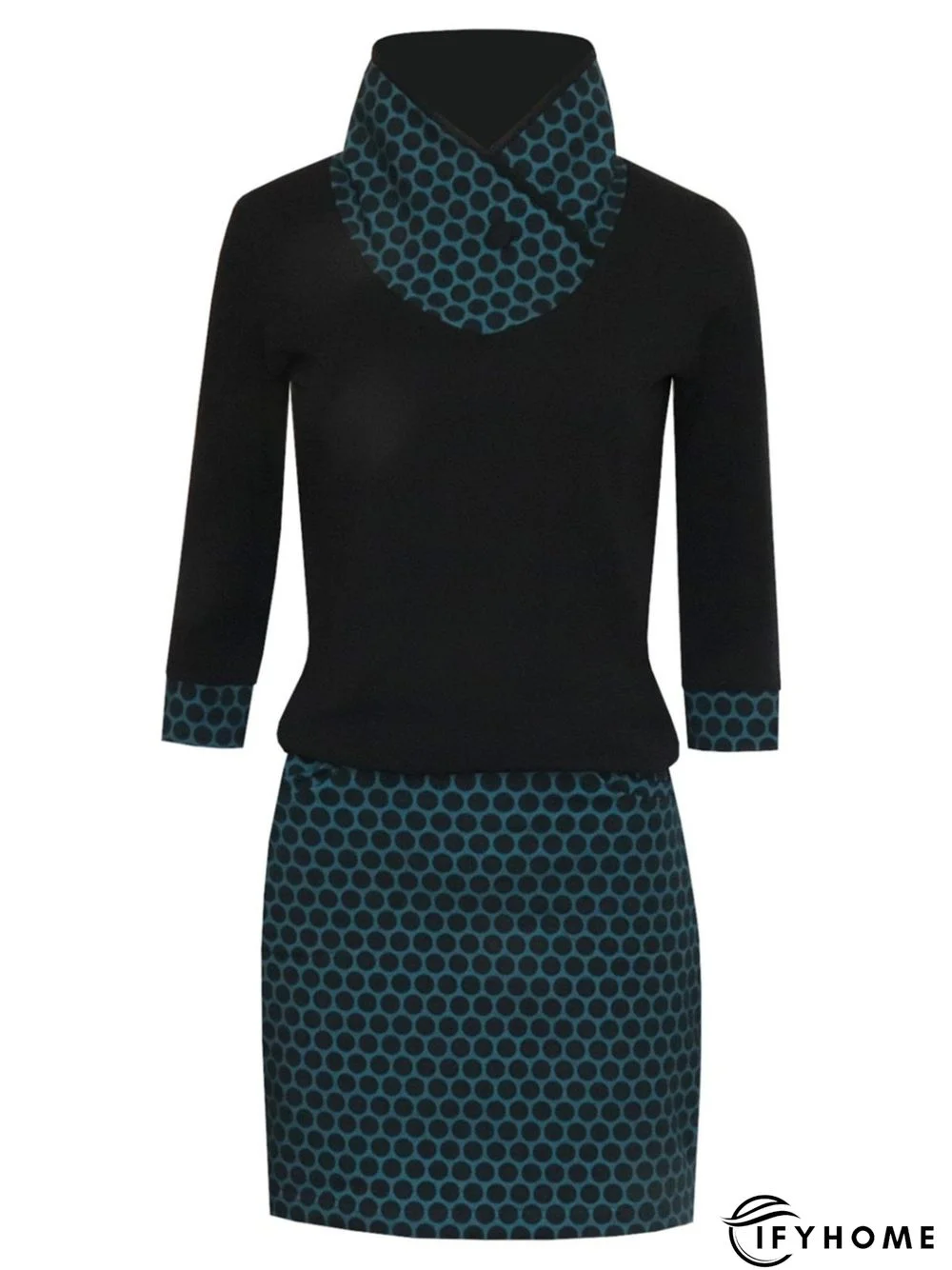 Cotton-Blend Printed Long Sleeve Casual Knitting Dress | IFYHOME