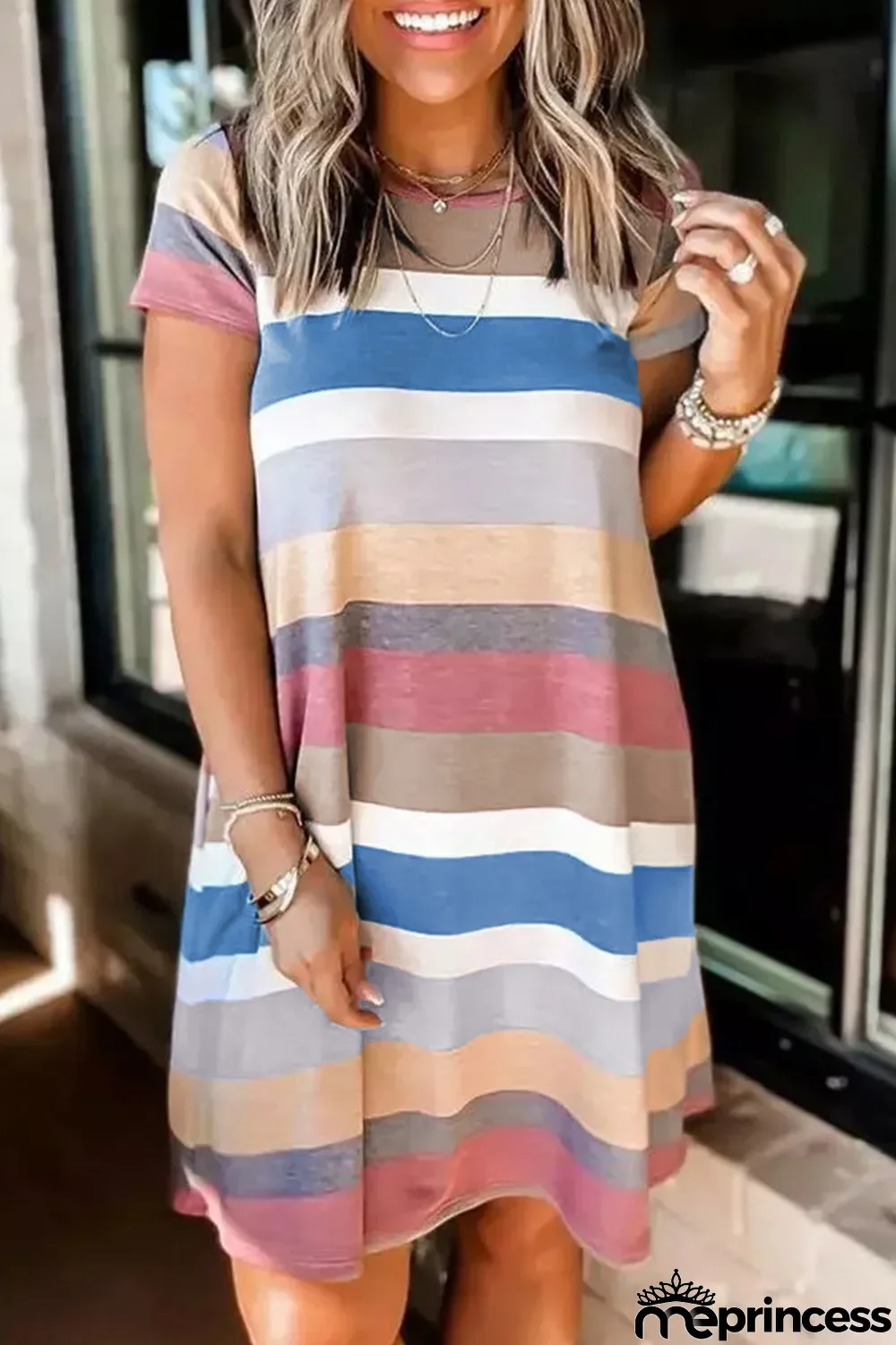 Multicolor Striped Pocket T Shirt Dress