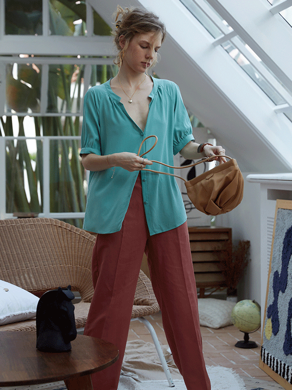 Cyan Blue Silk Blouse