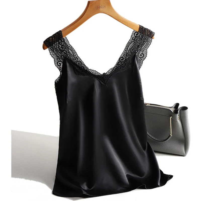 Lace Strap Silk Top WomensVestTopsT