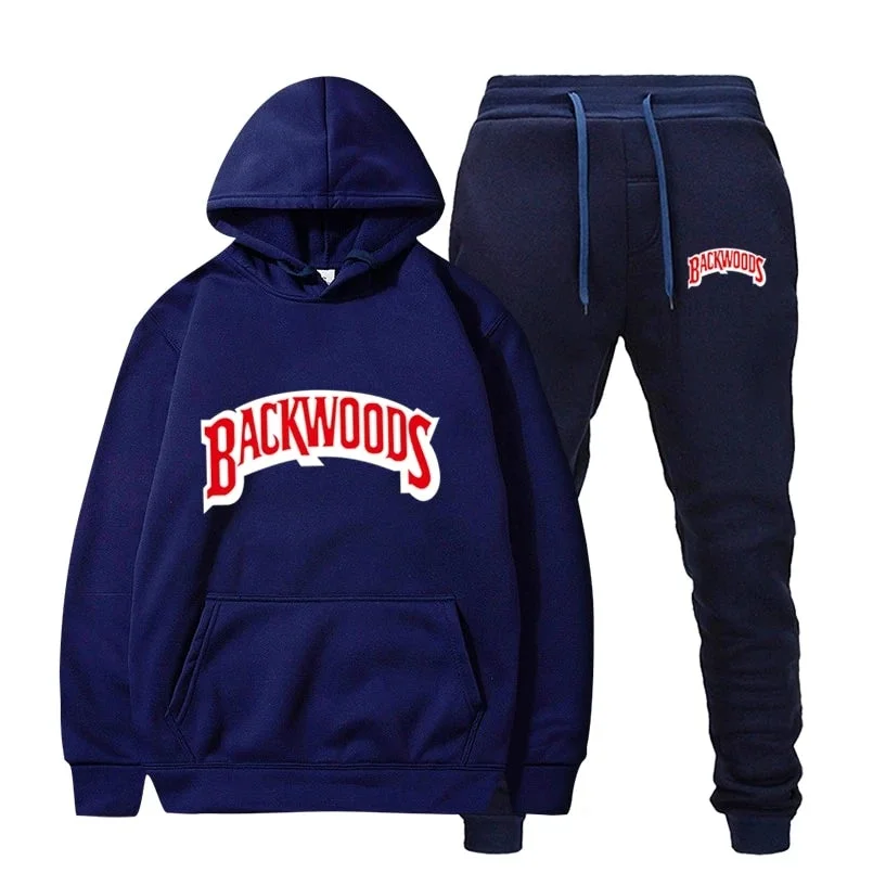 Streetwear Backwoods Hoodie set Tracksuit Men Thermal Sportswear Sets Hoodies and Pants Suit Casual Sweatshirt Sport Suit